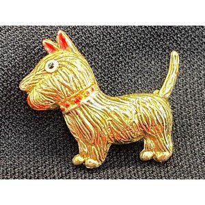 Vintage Scottie Dog Terrier Lapel Pin Hat Pin Marked Korea Gold Tone